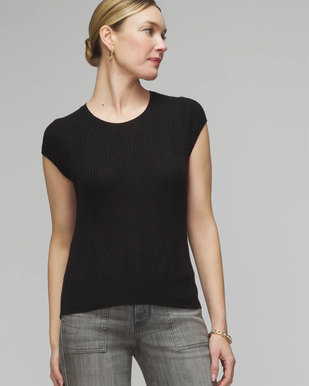 Women s Cashmere Blend Short Sleeve Sweater in Black Size Xs White House Black Market Holiday Tops